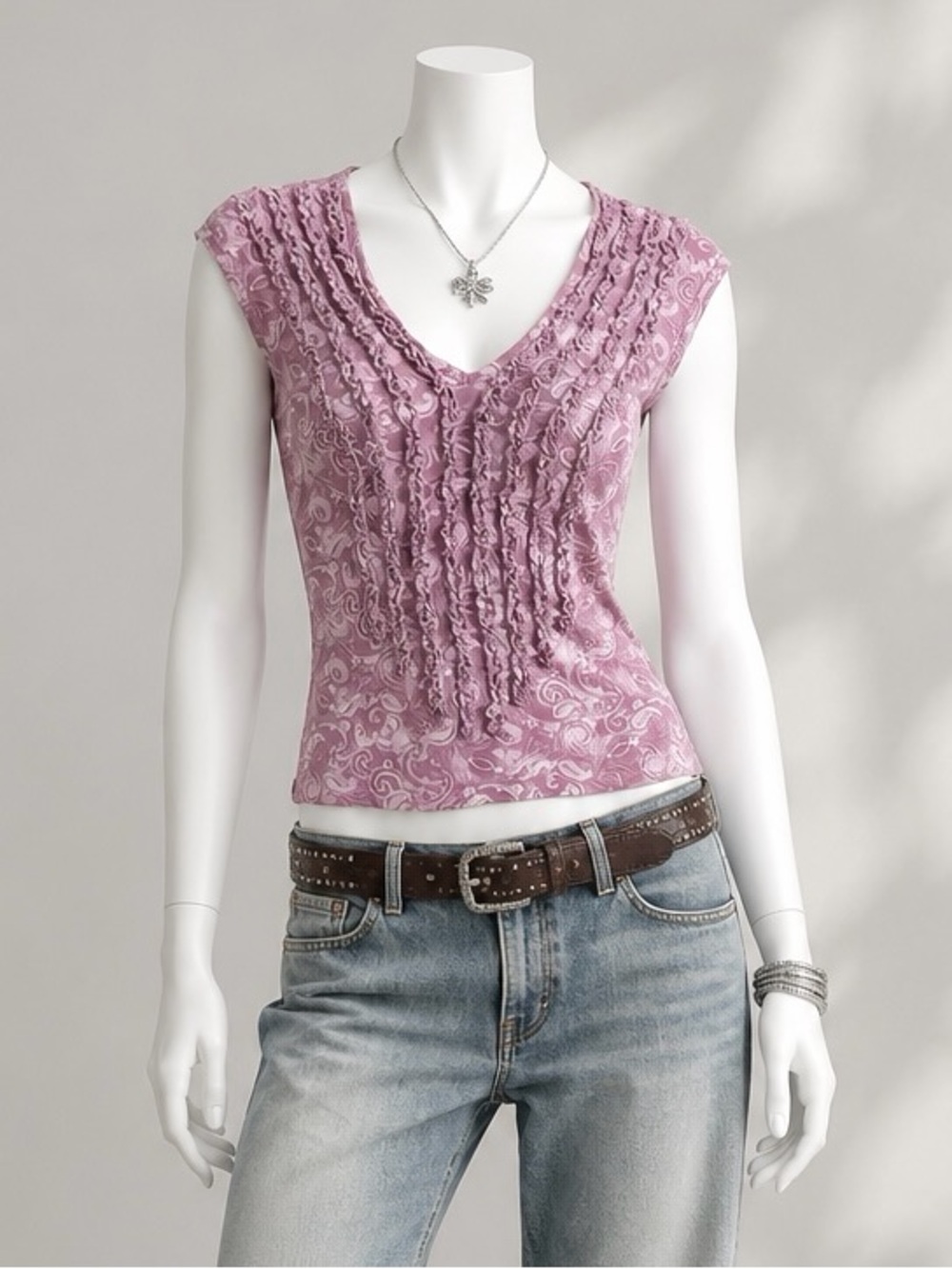 Vintage Y2K Rampage Top M / L Purple Paisley Ruffle Coquette Boho Fairycore Tee